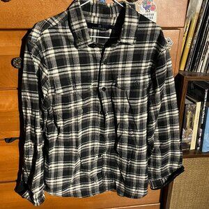 Rainforest Flannel Button-Up Shirt – Black & White Plaid